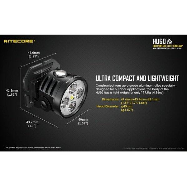 Lanterna Vanatoare Nitecore HU60 USB Bratara Control Wireless 1600 Lumeni 162 Metri