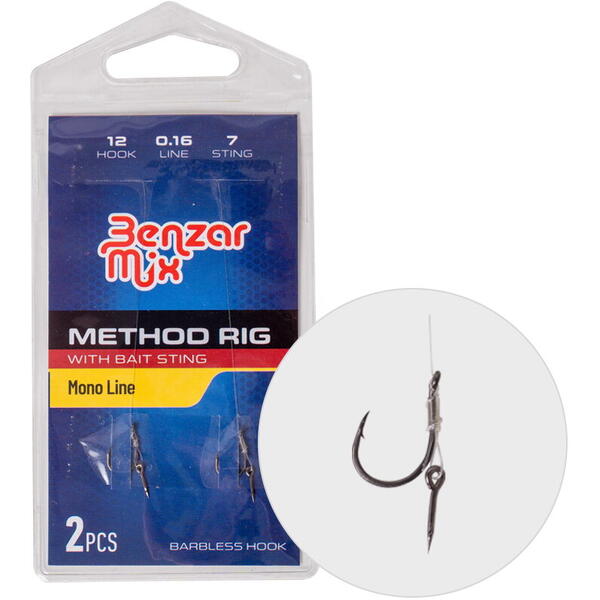 Carlig Benzar Mix Method Rig with Bait Sting Mono Line Barbless Nr.12