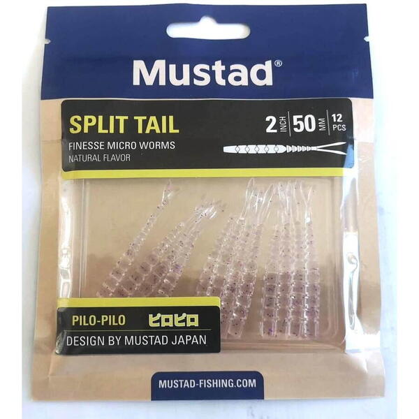 Mustad Finesse Pilo-Pilo Split Tail 5cm Clear Purple Glitter 12buc