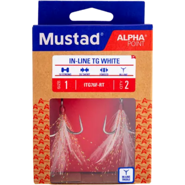 Carlig Mustad In-Line Triple Grip Feathered Red nr.4 2buc