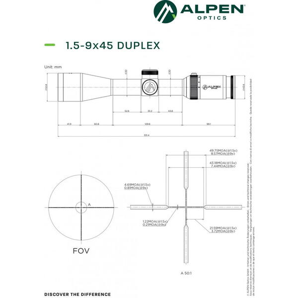 Luneta Alpen Optics Apex XP 1.5-9x45 Duplex illuminat