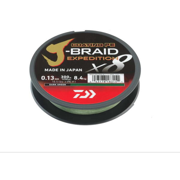 Fir Daiwa J-Braid Expedition X8 0.18mm 12.3Kg 300m Dark Green