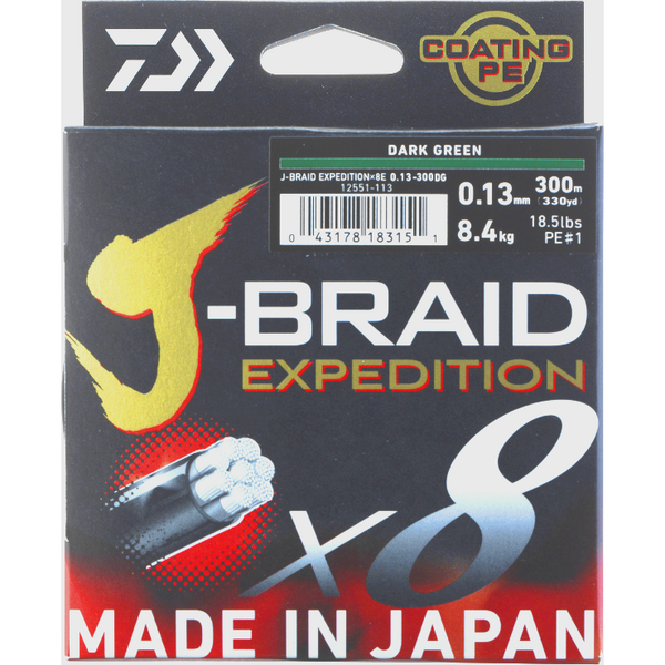 Fir Daiwa J-Braid Expedition X8 0.13mm 8.40kg 150m Dark Green